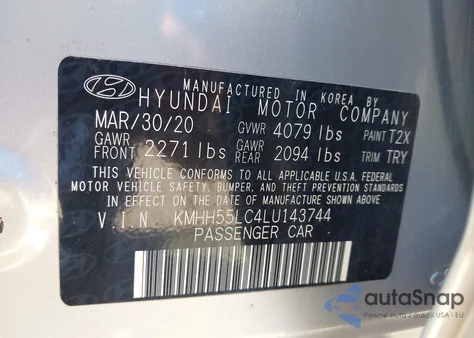 2020 Hyundai Elantra Gt N Line из США, поврежденный, VIN KMHH55LC4LU143744